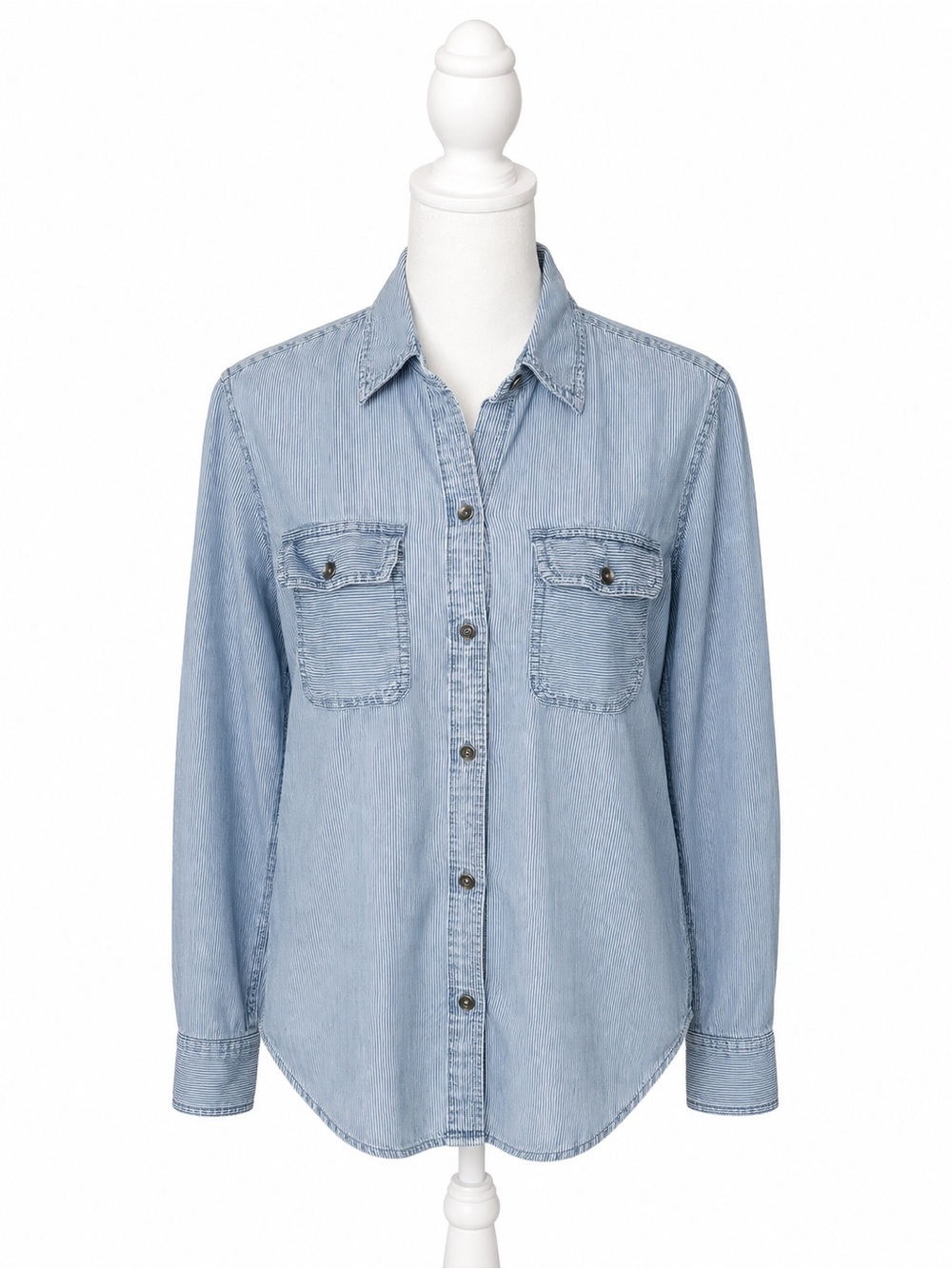 Chaps Light Blue Washed Denim Shirt - Women's Casual Button-Up